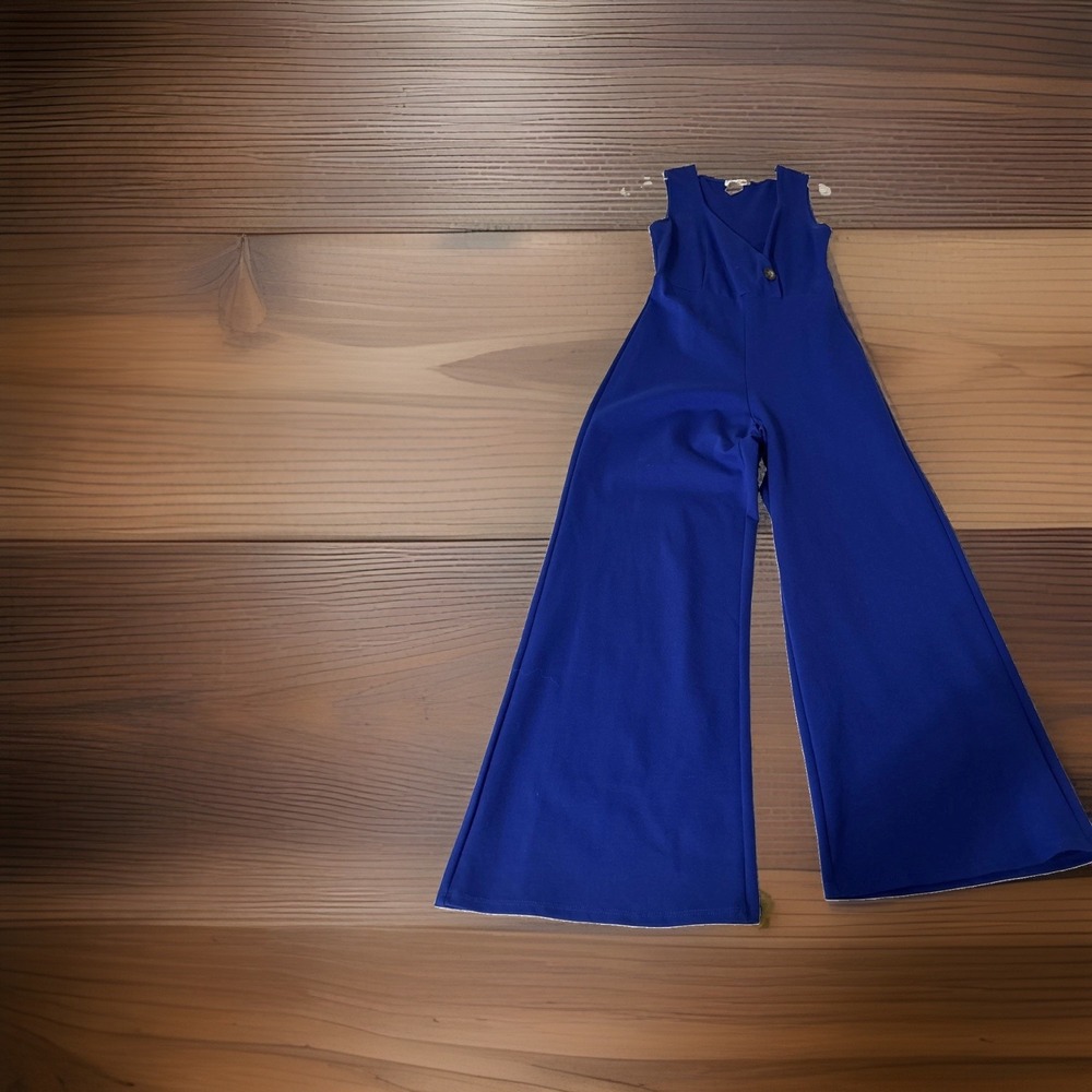 Rolla Coster Women's M Royal Blue Wide Leg Jumpsuit Sleeveless V Neck Stretch